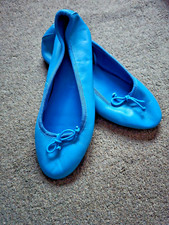 Mango bright blue leather upper cute ladies pumps size 5