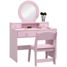 Kids Dressing Table Set Girls Make up Stool and Mirror Storage Drawers Pink New