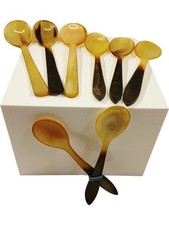 Vintage Horn Spoons Set of 8 Large 16.5cm Kitchen Dining Utensils