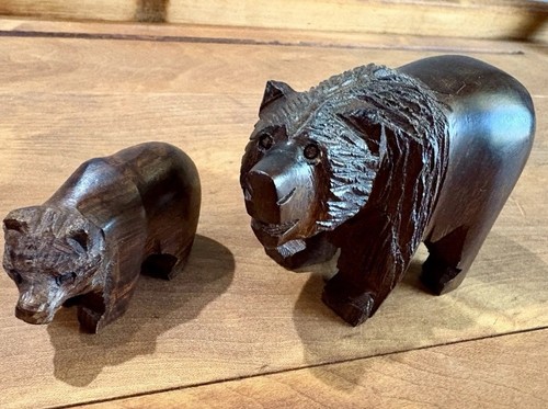 Hand carved wood bear figures - hand-carved,