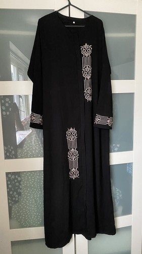 Black embroidered abaya front - black,