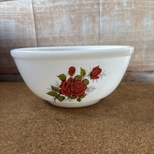 Vintage Retro Rare White Phoenix Opalware Red Rose Mixing Bowl 063 Milk Glass