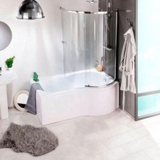 P Shape Shaped Shower Bath Tub 1500 1700mm with Screen & Front Panel Left Right