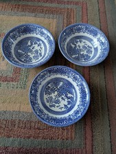 English Ironstone Bowls - Old Willow Blue & White Tableware x3