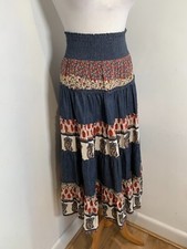 New Collection tiered midi Skirt 40 UK 10 12 VGC A line chambray pattern boho