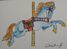 Original watercolour painting of a fairground merry-go-round carousel horse