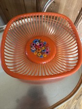 vintage Fruit Basket Retro Orange Floral Pattern 1970 Italian Space Age Style