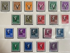 WWII Norway V-stamps Year 1941 no wm Complete w/Crown Stamps MNH/MLH