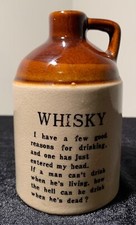 Vintage Small Brown Cream Flagon Whisky Bottle Ceramic FUN VERSE
