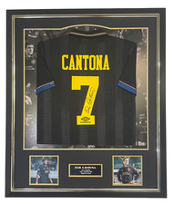 Framed Eric Cantona Black United Signed Shirt Autograph Jersey KUNG FU Display!