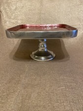 Vintage Square Metal And Enamel Square Pedestal Cake Stand Made In Indian