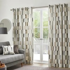 Fusion Oakland Contemporary Print 100% Cotton Eyelet Lined Curtains
