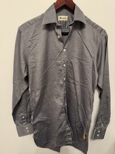 Aquascutum herringbone cotton mens long sleeve grey shirt 37cm/14.5" long sleeve