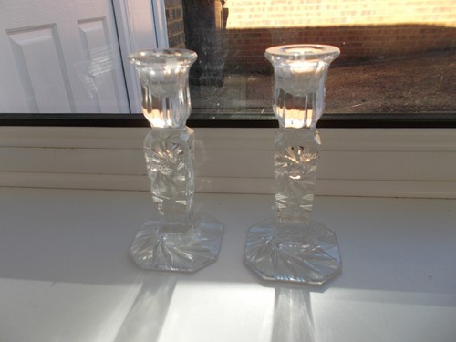 Pair crystal cut glass - pair,