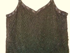  Classy Vintage Ribbel Black Silk Beaded Party Cami Top Medium Up To 38" Bust 