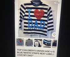 CHILDREN’S CLOTHING AGE 4/5 BLUE & WHITE STRIPE I LOVE MY DAD MOTIF NEXT LABEL