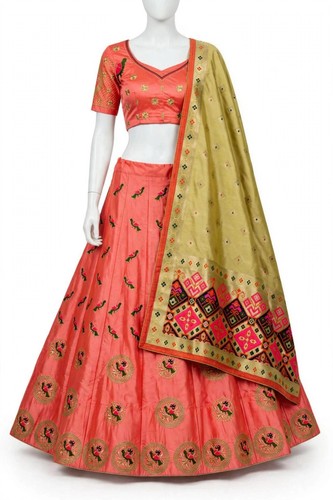 Coral silk lehenga choli 3pc - coral,