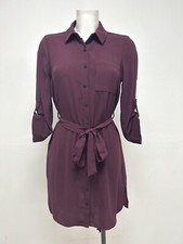 Ex M&Co Ladies Plum Belted Mini Shirt Dress Sizes 10 12 14 16 18 20