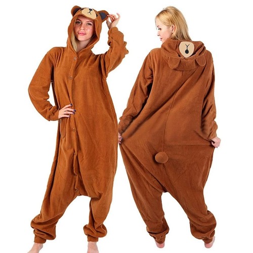 Adult brown line bear onesie - adult,