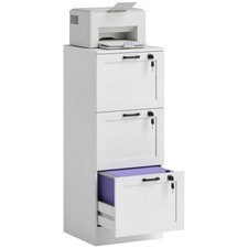 3-Drawer File Cabinet, Lockable Filing Cabinet for A4 Letter - White