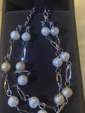 Beaverbrooks 925 Sterling Silver Double Pearl Station Bracelet In Original Box 