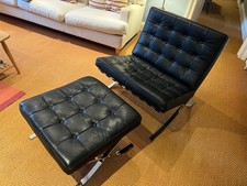 Original authentic black genuine leather Barcelona Chair and Footstool 