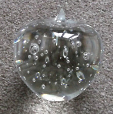 Vintage Glass Apple Clear Paperweight with bubbles and a broken stalk. 8cm diame
