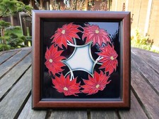 MOORCROFT POTTERY. POINSETTIA  PATTERN FRAMED TILE/ PLAQUE .TRIAL  PIECE 4-2-11