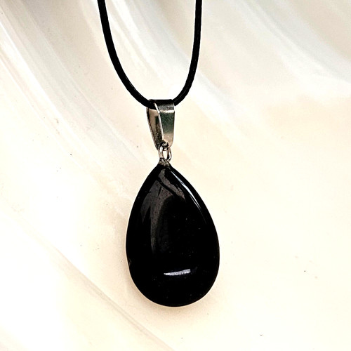 Obsidian teardrop pendant - obsidian,