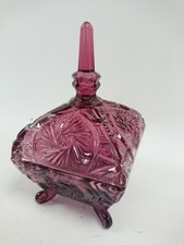 Vintage Purple Pressed Glass Candy Dish with Lid and Feet Collectible Unique