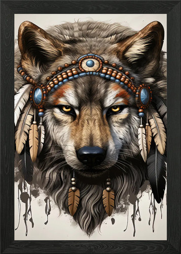 Native american wolf - native, framed