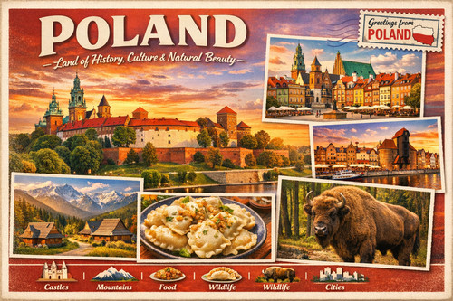 Poland icons fridge - poland, magnet