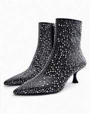 ZARA STUDDED ANKLE BOOTS BLACK