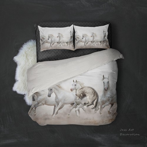 White horse animal quilt - white,