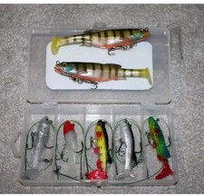 Big Pike fishing lure set of 7 Soft Jerkbait Shad Perch & Traces  FREE POSTAGE 