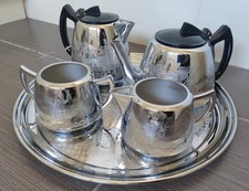 Vintage Swan Willow Cromalin 5 Piece Tea Set Etched Japanese Engraving Pattern