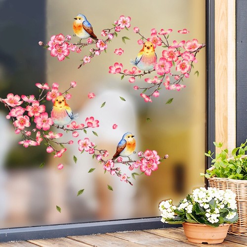 Pink flower birds window - pink,