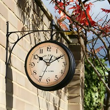 UK Outdoor Metal Garden Arabic Numerals Wall Clock Double Sided Weather Station