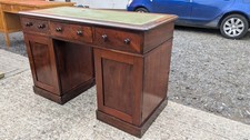 Antique Victorian pedestal desk 3 drawers 2 cupboards with shelf tooled leather