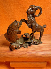 Vintage Bronze Goat and Fish