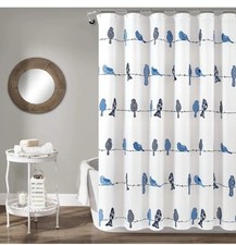 Lush Decor Rowley Birds Shower Curtain, 72” W x 72” L, Navy