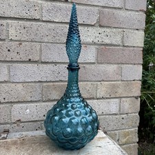 Empoli Italy Cobalt Blue Bubble Pattern Genie Bottle Decanter With Stopper MCM