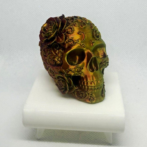 Printed skull with rose on - printed,