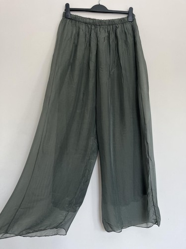 Khaki silk viscose - sheer, wide