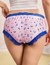 Ditsy Floral Vintage Style Silky Satin Sissy Lace Frilly Panties Knickers XL 16