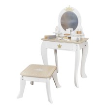 Girls Wooden Dressing Table And Stool Set Kids Make Up Table With Accessories