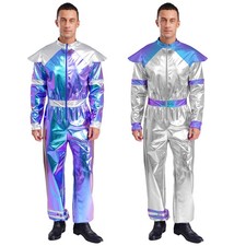 Men Astronaut Costume Halloween Alien Jumpsuit Space Flight Suit Robot Cosplay 