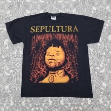 Vintage Sepultura Roots Metal Band T-Shirt Size Large Graphic Print Tee