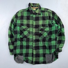 VTG 1940s Penneys Jacket Green Black Wool Buffalo Plaid 50s Flannel Shirt Wool