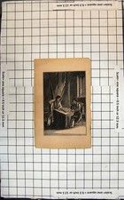 Antique Old Print Game Chess Progress Two Men Seated Sloping Table Curtains